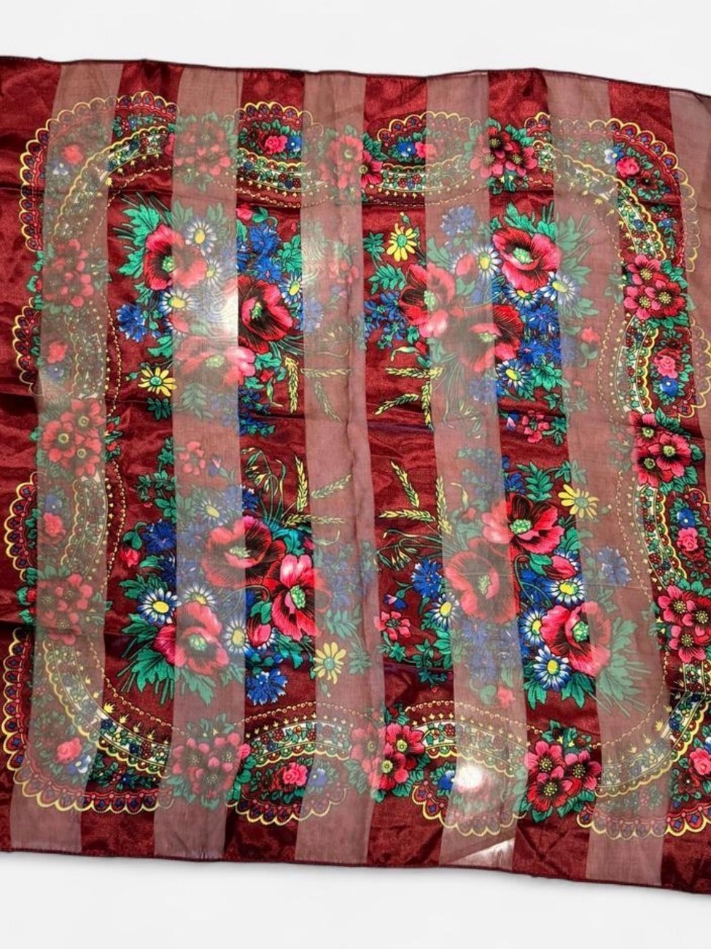 Source Unknown Burgundy Floral Sheer Scarf